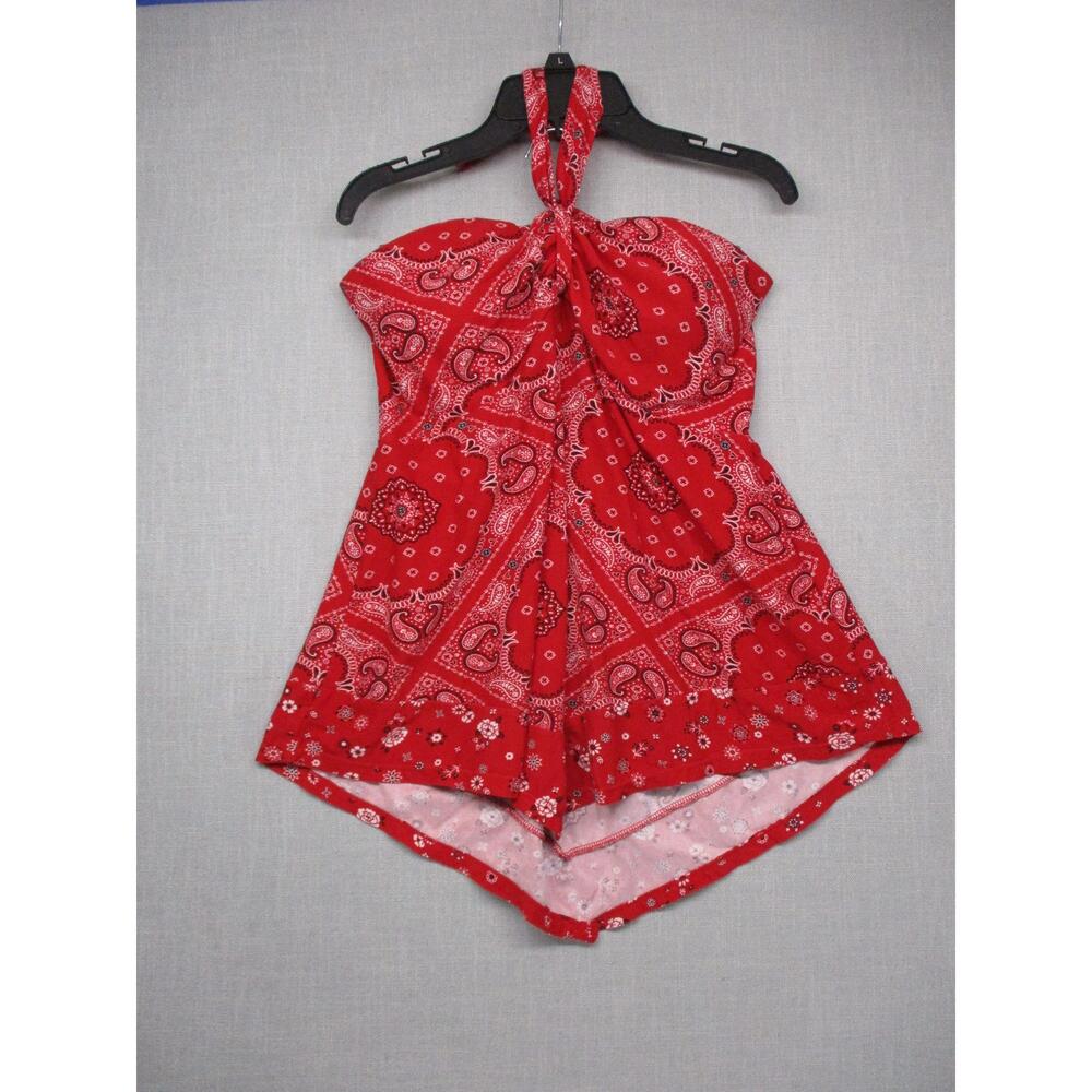 No Boundaries Red Paisley Y2K Boho Halter Bandana Top juniors Size XL 15 17 - Picture 2 of 11